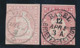 O N°24 (N°28) - 15c Rose (x2) - Nuances - Obl. Diff. - B/TB - 1843-1852 Timbres Cantonaux Et  Fédéraux