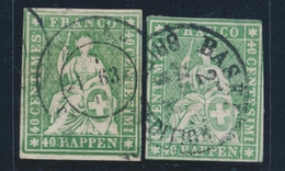 O N°26 (N°30) - 40c Vert (x2) - Nuances - Obl. Diff. - B/TB - 1843-1852 Timbres Cantonaux Et  Fédéraux