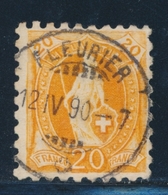 O N°66B (N°81) - 20c Orange - Belle Oblit. Fleurier - 12/4/90 - TB - 1843-1852 Timbres Cantonaux Et  Fédéraux
