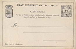 Congo Indipendent State Postal Stationery Postcard 10 C. Unposted - Entiers Postaux