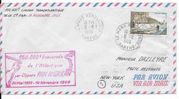 150.000° TRAVERSEE De L'ATLANTIQUE Par CLIPPER PAN AMERICAN - 1966 - ENVELOPPE De LE MANS => NEW YORK - 1960-.... Cartas & Documentos