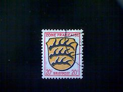 Germany, Scott #4N8, Used (o), 1945, Shield Of Württemberg, Three Stag Horns, 20pf, Red, Orange Yellow, And Black - Emisiones Generales