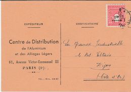 Carte Lettre Commerciale 1945 / Centre Distribution Aluminium / Paris / Timbre Arc De Triomphe 708 SSL - 1944-45 Triumphbogen