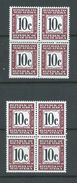 South Africa 1967 10c Purple-Brown & Black Postage Due Both Inscriptions MNH Blocks Of 4 - Unused Stamps