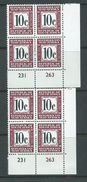 South Africa 1967 10c Purple-Brown & Black Postage Due Both Inscriptions MNH Blocks Of 4 With Control Numbers - Unused Stamps