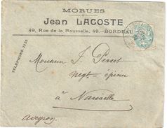 4244 BORDEAUX Gironde Tarif Imprimé Lettre Entête Jean LACOSTE Morues 5c Blanc Yv 111 Ob 1904 - Covers & Documents