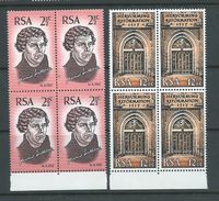 South Africa 1967 Luther Reformation Set Of 2 MNH Blocks Of 4 - Ongebruikt