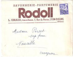 4248 LYON Rhône Lettre Entête Savonnerie Parfumerie RODOLL Avec Pub Envoi En Nombre 8 F Coq Préoblitéré Yv 109 - Andere & Zonder Classificatie