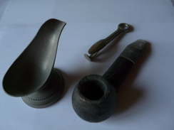 COLLECTOR Pipe + Repose Pipe étain + Bourre Cure - Autres & Non Classés