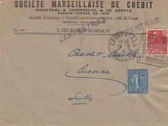 FRANCE- LETTRE SOCIETE MARSEILLAISE DE CREDIT - DAGUIN CARPENTRAS POUR LUCERNE SUISSE - Yv N° 271a 205 /1 - Libération