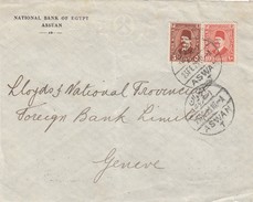 EGYPTE -  FRONT OF COVER NATIONAL BANK OF EGYPT ASWA ASWAN 23 FEV 28 TO GENEVE /2 - Cartas & Documentos