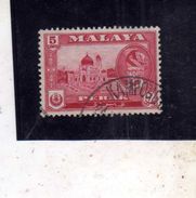 MALAYA MALAISIE MALESIA JOHORE 1960 SULTAN ISMIAL SULTANO MOSQUE MOSCHEA CENT. 5c USATO USED OBLITERE' - Johore