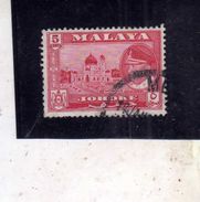 MALAYA MALAISIE MALESIA JOHORE 1960 SULTAN ISMIAL SULTANO MOSQUE MOSCHEA CENT. 5c USATO USED OBLITERE' - Johore