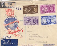 COVER G.B. 1949. 75° ANNIVERSARY UPU. REGISTERED GOLDERS GREEN TO BASEL SWITZERLAND - Autres & Non Classés