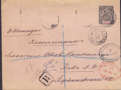 French Congo Recommandée Registered (Uprated) Postal Stationery Ganzsache Entier LIBREVILLE 1895 V. LIVERPOOL T. Germany - Storia Postale