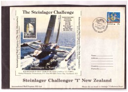 AU193   -   INTERNATIONAL MAIL EXPRESS  $ 3,50   MINIATURE STAMP SHEET    /   COVER  " STEINLAGER CHALLENGER -1- NEW ZEA - Variedades Y Curiosidades