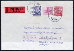 YUGOSLAVIA 1988 Posthorn 200 D.stationery Envelope With  Used With Additional Franking And Express Label.  Michel U82 - Entiers Postaux