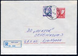 YUGOSLAVIA 1988 Posthorn 140 D.stationery Envelope Used With Additional Franking.  Michel U81 - Postal Stationery