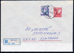 YUGOSLAVIA 1988 Posthorn 140 D.stationery Envelope Used With Additional Franking.  Michel U81 - Entiers Postaux