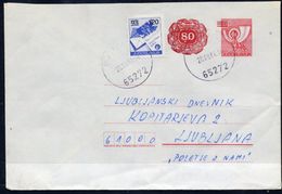 YUGOSLAVIA 1987 Posthorn 80/60 D.stationery Envelope  Used With Additional Franking.  Michel U78 - Enteros Postales