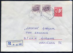 YUGOSLAVIA 1986 Posthorn 40 D.stationery Envelope Format B With  Used With Additional Franking.  Michel U76B - Postwaardestukken