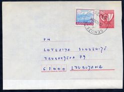 YUGOSLAVIA 1986 Posthorn 40 D.stationery Envelope Format A  Used With Additional Franking.  Michel U76A - Postal Stationery