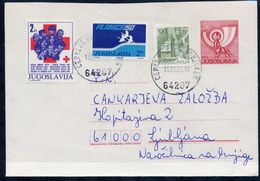 YUGOSLAVIA 1983 Posthorn 5 D.stationery Envelope Used With Additional Franking And Two Tax Stamps  Michel U72 - Interi Postali