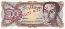 ESPECIMEN -BILLETE DE VENEZUELA DE 100 BOLIVARES DEL AÑO 1972 CALIDAD EBC (XF) (SPECIMEN) (BANKNOTE) - Venezuela