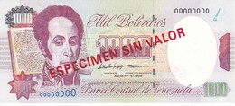 ESPECIMEN -BILLETE DE VENEZUELA DE 1000 BOLIVARES DEL AÑO 1998 SIN CIRCULAR - UNCIRCULATED (SPECIMEN) (BANKNOTE) - Venezuela