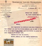 16- BEAUMONT PAR ANGOULEME- RARE LETTRE PAPETERIES LUCIEN DESBORDES-VIGNETTE FOIRE DE LYON 1917 PAPETERIE - Imprimerie & Papeterie
