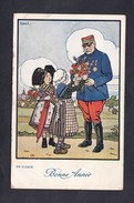 Guerre 14-18 Illustrateur Edel Bonne Annee En Alsace Enfants Costume Traditionnel Offrant Bouquet à Militaire  Ed Jaeger - Weltkrieg 1914-18