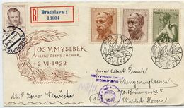 CZECHOSLOVAKIA 1952 Myslbek Anniversary Set On  FDC.  Michel 734-36 - FDC