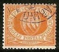 1877 San Marino Saint Marin CIFRA O STEMMA 5c Giallo Usato USED - Usati