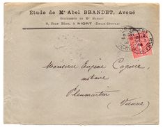 1904--lettre De NIORT-79-pour PLEUMARTIN-86-tp Semeuse Lignée Seul Sur Lettre Personnalisée Avoué Me Abel Brandet - 1877-1920: Période Semi Moderne