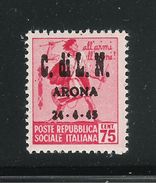 ITALIA R.S.I.- C.L.N. ARONA -1945- Valore Nuovo Stl Da 75 C. Monumenti Distrutti Soprastampato - In Buone Condizioni - Centraal Comité Van Het Nationaal Verzet (CLN)