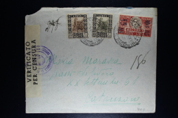 Libia:  Cover Tripoli To Catanzaro  1941 Censor Cancels And Strip Mixed Stamps Sa E 17 Espresso - Libia