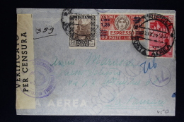 Libia:  Cover Tripoli To Catanzaro  1941 Censor Cancels And Strip Mixed Stamps Sa E 17 Espresso - Libië