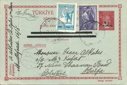 Turkey; 1944 Postal Stationery Sent To Haifa With The Palestine British Mandate Censor Cachet RRR - Postal Stationery