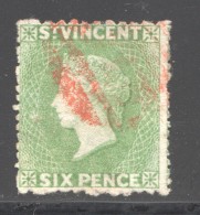 1877 Victoria 6d. Pale Green Perf 15 N Ice Red Killer Cancel  Used  SG 23 - St.Vincent (...-1979)