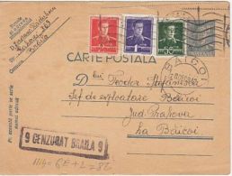 KING MICHAEL STAMPS, CENSORED BRAILA NR 9, WW2, PC STATIONERY, ENTIER POSTAL, 1942, ROMANIA - Brieven En Documenten