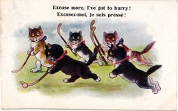 1 CPA   Dressed Cats Playing  Hockey  Comique Series  Florence House Barnesn°4097  Anno 1922 - Gatti
