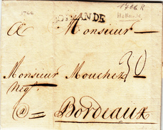Prefilatelica,Rotterdam To Bordeaux. Lettera Con Contenuto+ Hollande In Nero 1766 - ...-1852 Voorlopers