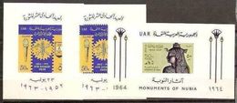 1963 1964 Egitto Egypt UAR 3 FOGLIETTI N°14, 14A  ('63) + N°16 ('64) MNH** 3 Souv. Sheets - Blocks & Kleinbögen