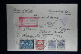 Estland Registered Cover Pärnu To Hof Deutschland Censor Cancels And Strip 1920 Mixed Stamps - Estland