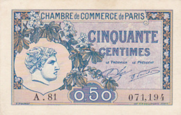 Billet Chambre De Commerce De Paris - Cinquante Centimes - A. 81 - 10 Mars 1920  - Sans Filigrane - Chambre De Commerce