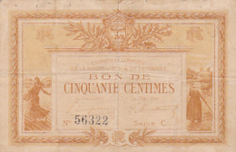 Billet Chambre De Commerce De La Roche S-Yon Et De La Vendée - Bon De Cinquante Centimes - Série C - 1915 Sans Filigrane - Chambre De Commerce