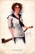 Barber, Yachting Girl, Old Postcard - Barber, Court