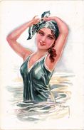 Usabal, Young Lady Bathing In A Swimming Dress, Old Postcard - Usabal