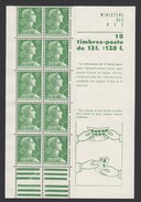 France - Carnet 1010-C1 " Marianne De Muller 12F." --- Neuf* (timbres Neuf**) - 1955- Marianne Of Muller