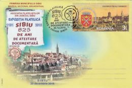 SIBIU TOWN ANNIVERSARY, TOWN PANORAMA, SPECIAL COVER, 2016, ROMANIA - Covers & Documents